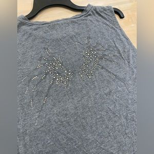 Haute Hippie modal dark grey rhinestone embellished cutout muscle tank top shirt